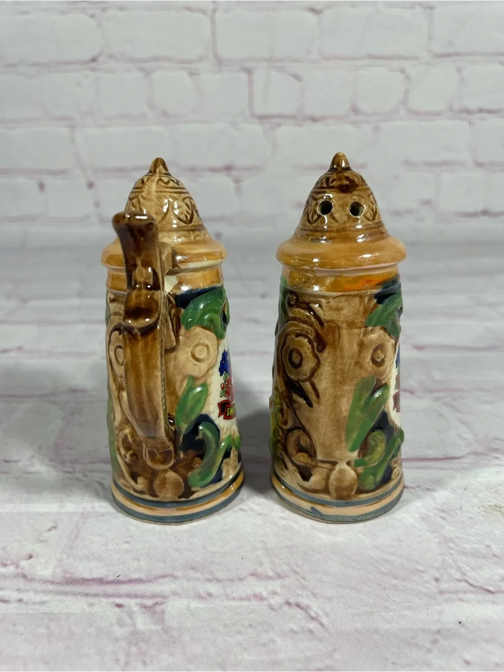 Vintage Switzerland Ceramic Beer Stein Salt and Pepper Shaker Pair